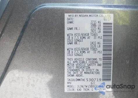 2017 Infiniti Qx60 from USA, damaged, VIN 5N1DL0MM7HC530719